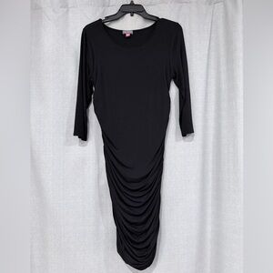 Vince Camuto Black 3/4 Sleeve Side-Ruched Bodycon Dress size Small